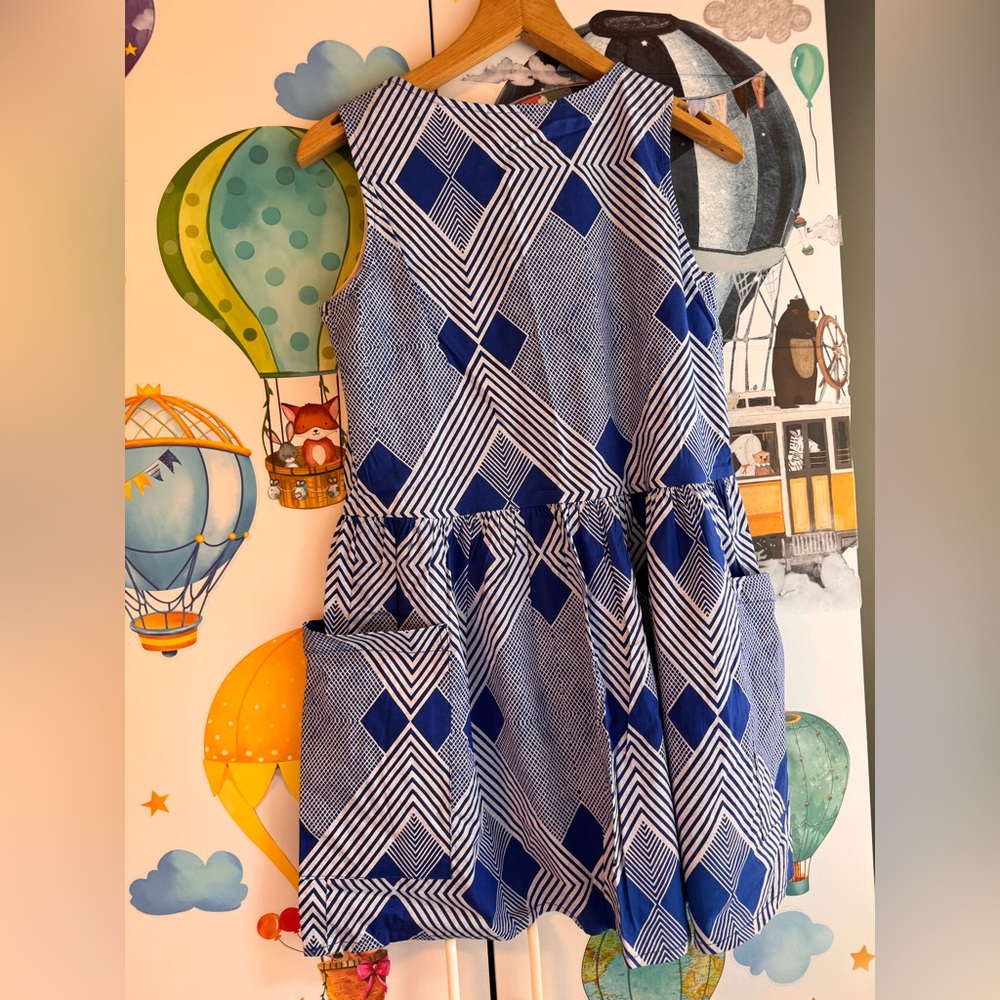 Rare Nooworks Blue and White Geometric Sleeveless Dress - Picture 5 of 8